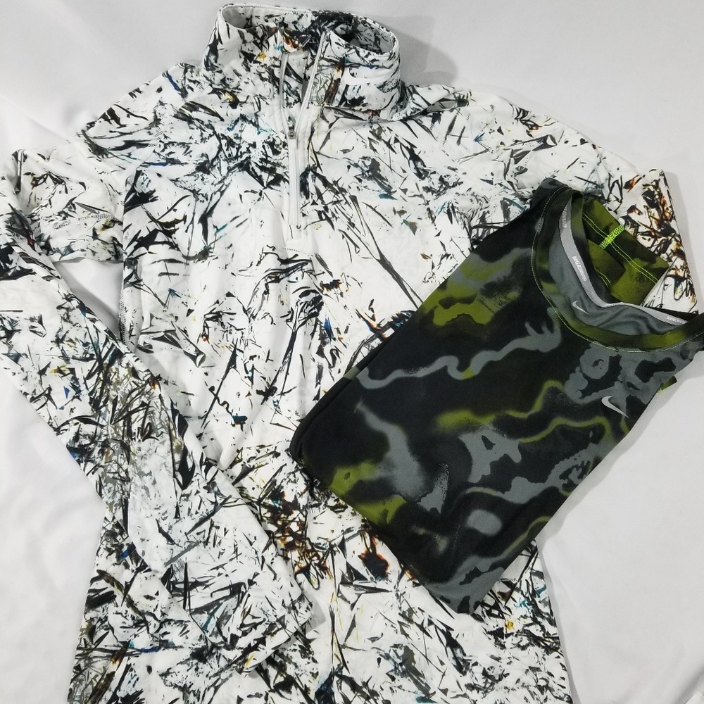 White Camo Nike Pro Combat Pullover and Camo Top S